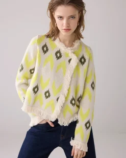 Outlet Knitted jacket with ikat jacquard Pullover & Westen
