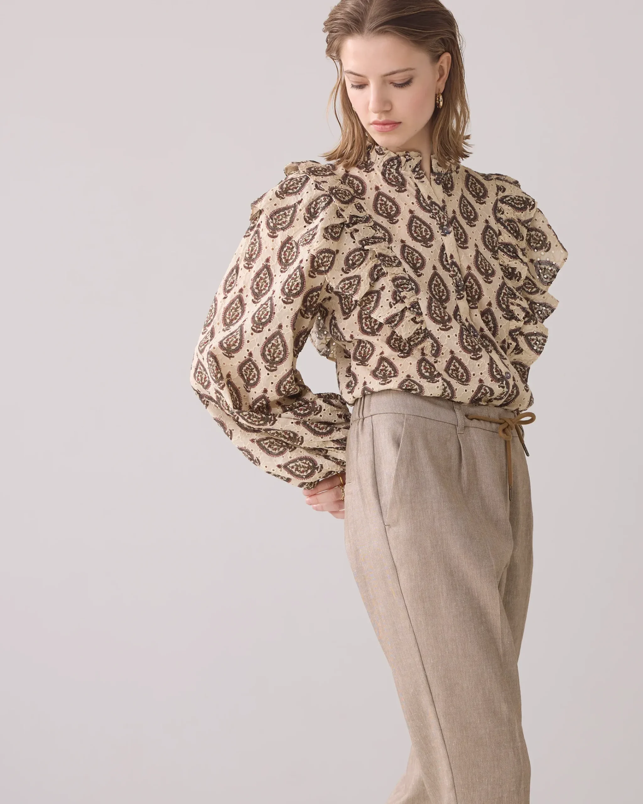 Online Linen-look trousers with turn-ups Hosen & Jumpsuits