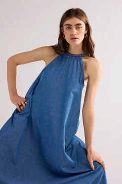 Clearance Long denim halter dress Kleider