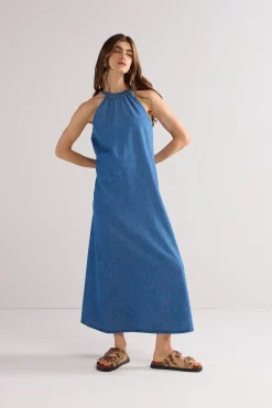 Clearance Long denim halter dress Kleider