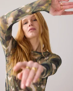 Hot Mesh top with camouflage print Oberteile & T-shirts