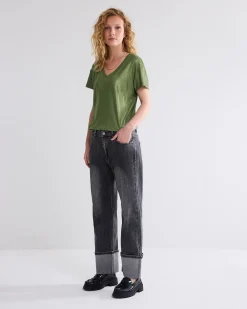 Discount Shiny V-neck top Oberteile & T-shirts