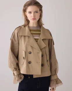 Outlet Short trench coat with mesh sleeves Jacken|Blazer & Jacken