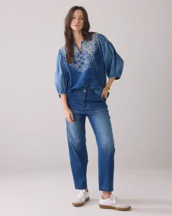 Fashion Stone-wash denim top Oberteile & T-shirts