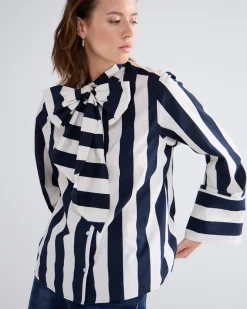 Outlet Striped blouse with bow Basics|Blusen