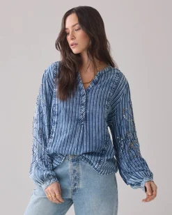 Fashion Top in striped denim Oberteile & T-shirts