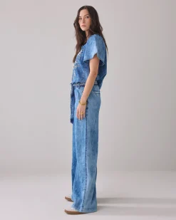 Online Wide trousers with fabric belt Basics|Jeans