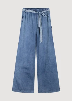Online Wide trousers with fabric belt Basics|Jeans